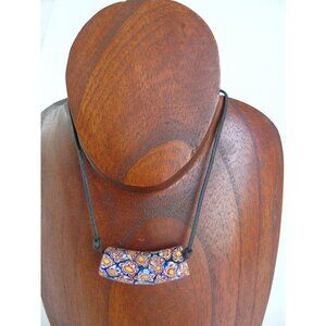 Vintage 1960's Venetian Glass Bead Necklace African Trade Bead On Leather Strand